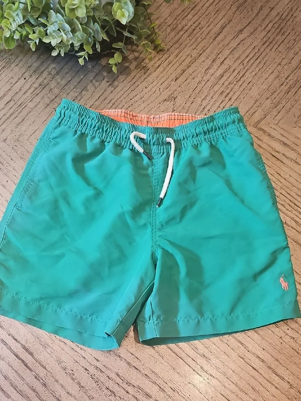Polo by Ralph Lauren Green Swim Trunks with Coral Lining Size 7